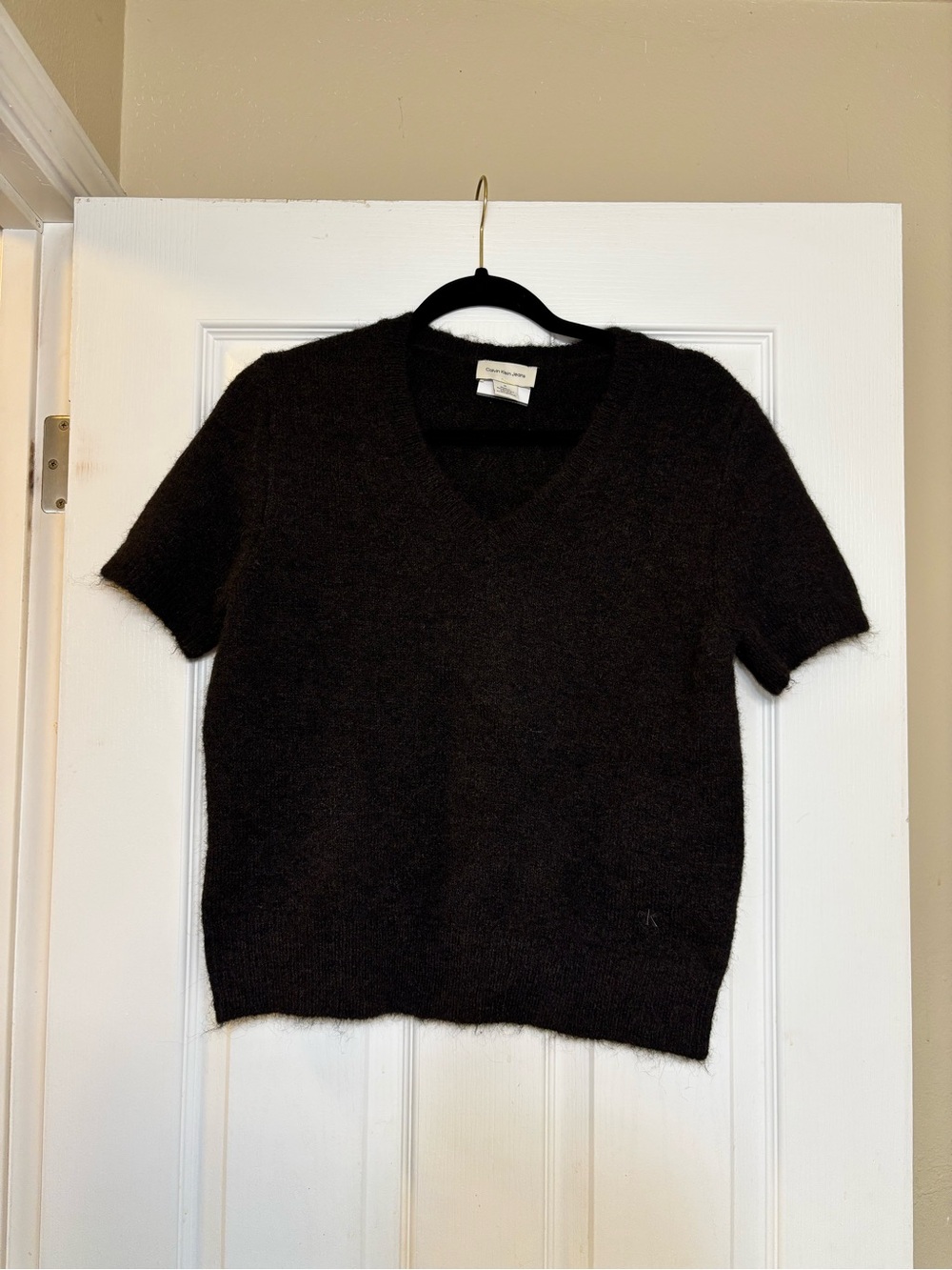 Calvin Klein Classic Short-Sleeve V-Neck Sweater - dark brown